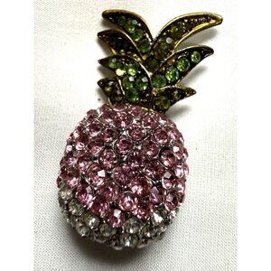 VTG Rhinestone Pineapple Brooch – Pink Green Crystal Fruit Pin